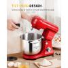 imageSHARDOR Stand Mixer 6Speed with Pulse TiltHead Food Mixer Kitchen Electric Mixer with Dough Hook Wire Whip ampamp Beater 48 QT Stainless Steel Bowl Splash Guard RED