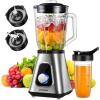 imageSHARDOR 1200W Blender for Shakes and Smoothies Countertop Blender and Personal Blender Combo 52oz Glass Jar 22oz Travel Cup 3 Adjustable Speed for Frozen Fruit Drinks Smoothies Sauces Silver