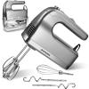 imageSHARDOR Hand Mixer 450W Handheld Mixer with Storage Case 5Speed Plus Turbo Hand Mixer Electric With 5 Stainless Steel Attachments2 Beaters 2 Dough Hooks and 1 Whisk Silver