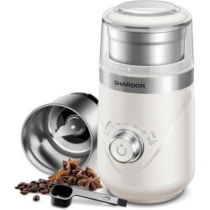 imageSHARDOR Adjustable Coffee Grinder Electric Super Silent Electric Coffee Bean Grinder with TimeMemory Adjustment and MultiFunctional Stainless Steel Cup for Spices Herbs and Nuts Grinding GrayCream