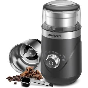 imageSHARDOR Adjustable Coffee Grinder Electric Super Silent Electric Coffee Bean Grinder with TimeMemory Adjustment and MultiFunctional Stainless Steel Cup for Spices Herbs and Nuts Grinding GrayLight Gray