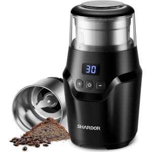 imageSHARDOR Adjustable Coffee Grinder Electric Super Silent Electric Coffee Bean Grinder with TimeMemory Adjustment and MultiFunctional Stainless Steel Cup for Spices Herbs and Nuts Grinding GrayDark black