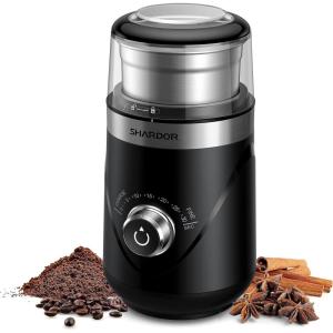 imageSHARDOR Adjustable Coffee Grinder Electric Super Silent Electric Coffee Bean Grinder with TimeMemory Adjustment and MultiFunctional Stainless Steel Cup for Spices Herbs and Nuts Grinding GrayBlack