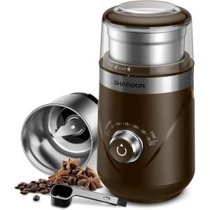 imageSHARDOR Adjustable Coffee Grinder Electric Super Silent Electric Coffee Bean Grinder with TimeMemory Adjustment and MultiFunctional Stainless Steel Cup for Spices Herbs and Nuts Grinding GrayCoffee