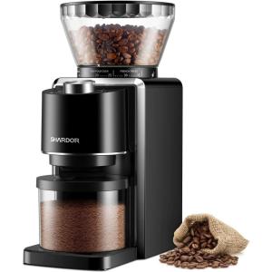 imageSHARDOR Conical Burr Coffee Grinder Electric Coffee Bean Grinder with 35 Grind Settings Adjustable for 212 Cups AntiStatic Design Black