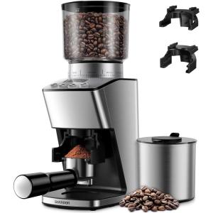 imageSHARDOR Conical Burr Coffee Grinder Electric Espresso Coffee Bean Grinder with Precision Electronic Timer Adjustable Burr Mill with 51 Precise Settings for Home Use Stainless Steel Container