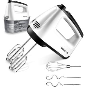 imageSHARDOR Hand Mixer Electric 6 Speed ampamp Turbo Mixer Electric Handheld SnapOn Storage Case5 Stainless Steel Accessories for Whipping Mixing Cookies Brownie Cakes Dough Batters BlueWhite