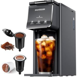 imageSHARDOR Hot ampamp Iced Coffee Maker K Cup Coffee Maker Compatible with Ground Coffee Single Serve Coffee Machine with Bold Setting Reusable Filter Travel Mug Friendly Compact Design Grey