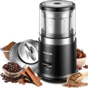imageSHARDOR One Touch Coffee Grinder Electric Spice Herb For Coffee Bean Spices and Seeds with 1 Removable Stainless Steel Bowl Dry Grinder SilverBlack