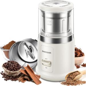 imageSHARDOR One Touch Coffee Grinder Electric Spice Herb For Coffee Bean Spices and Seeds with 1 Removable Stainless Steel Bowl Dry Grinder SilverWhite