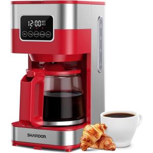 imageSHARDOR 10Cup Programmable Coffee Maker Regular amp Strong Brew Drip Coffee Machine for Home and Office Auto Shut Off Permanent Filter redRed