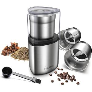 imageSHARDOR Electric Coffee Grinder Herb Blade Grinder Spices Grinder with 2 Removable Stainless Steel Bowls Silver2 BOWL