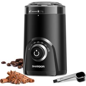 imageSHARDOR Electric Super Silent Blade Coffee Grinder Timed Grind Control Rotary Knob Adjustable Coarse to Fine for Coffee Beans Spices amp Herbs Black
