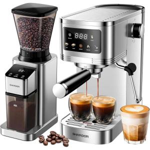 imageSHARDOR Espresso Machine with Grinder Bundle  Separate Conical Burr Coffee Grinder with 48 Adjustable Grind Settings 20Bar Espresso Machine with Steam Wand for Home Barista