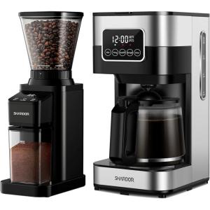 imageSHARDOR Professional Conical Burr Coffee Grinder 10Cup Programmable Coffee Maker