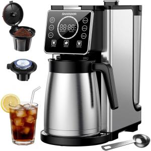 imageSHARDOR Programmable 5 Cup Drip Coffee Maker Single Serve Hot amp Iced Coffee Machine for K Cup amp Grounds 95oz Removable Reservoir 624oz Brew Size Strong Brew Stainless Steel Thermal Carafe Black