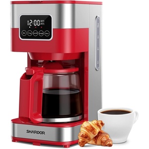 image:imageSHARDOR 10Cup Programmable Coffee Maker Regular amp Strong Brew Drip Coffee Machine for Home and Office Auto Shut Off Permanent Filter grayRed